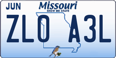 MO license plate ZL0A3L