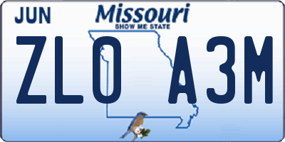 MO license plate ZL0A3M