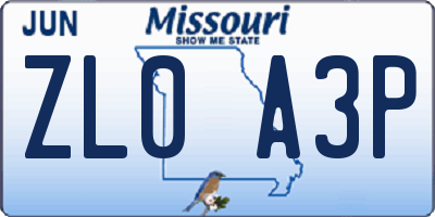 MO license plate ZL0A3P
