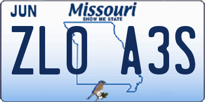 MO license plate ZL0A3S