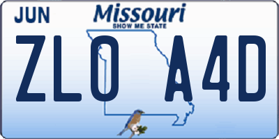 MO license plate ZL0A4D