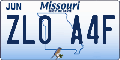 MO license plate ZL0A4F