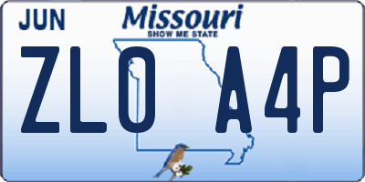 MO license plate ZL0A4P