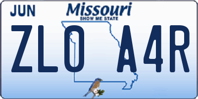 MO license plate ZL0A4R