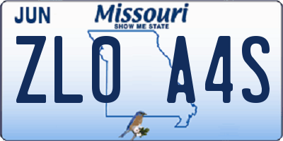 MO license plate ZL0A4S
