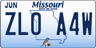 MO license plate ZL0A4W