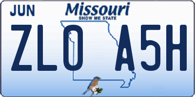 MO license plate ZL0A5H