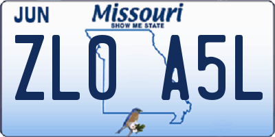 MO license plate ZL0A5L