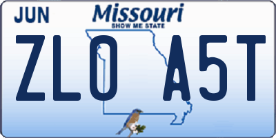 MO license plate ZL0A5T