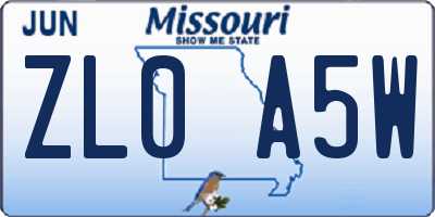MO license plate ZL0A5W