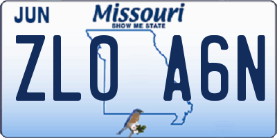 MO license plate ZL0A6N