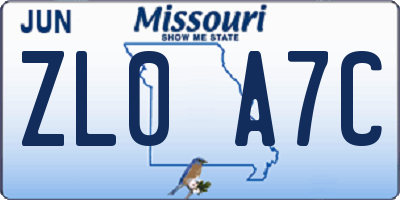 MO license plate ZL0A7C