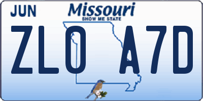 MO license plate ZL0A7D