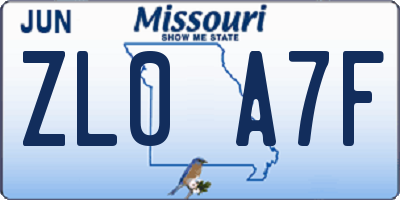 MO license plate ZL0A7F