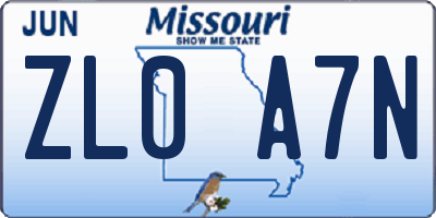 MO license plate ZL0A7N