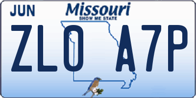 MO license plate ZL0A7P
