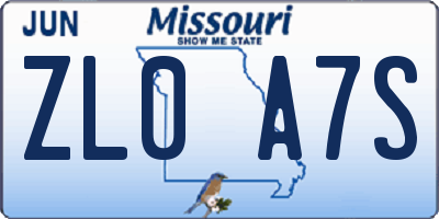 MO license plate ZL0A7S