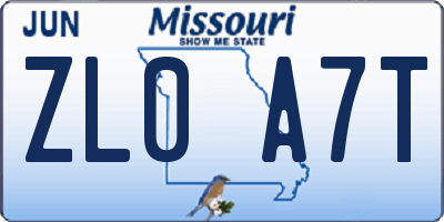 MO license plate ZL0A7T