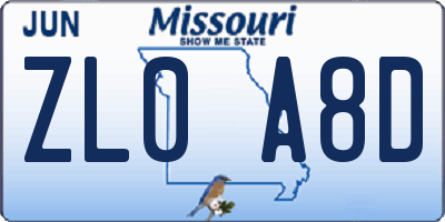 MO license plate ZL0A8D