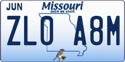 MO license plate ZL0A8M