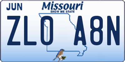 MO license plate ZL0A8N