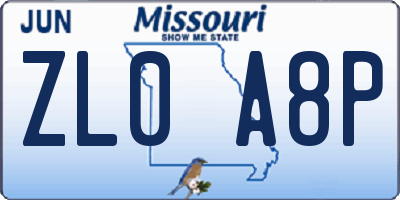 MO license plate ZL0A8P