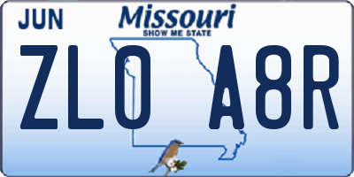 MO license plate ZL0A8R