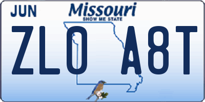 MO license plate ZL0A8T