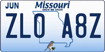 MO license plate ZL0A8Z