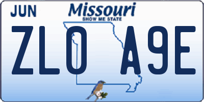 MO license plate ZL0A9E