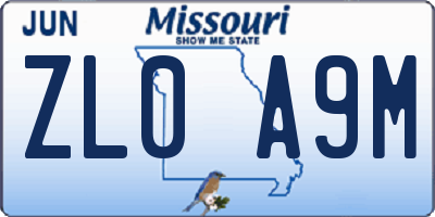 MO license plate ZL0A9M