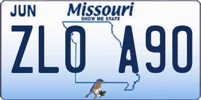 MO license plate ZL0A9O