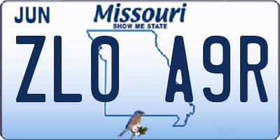 MO license plate ZL0A9R