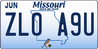 MO license plate ZL0A9U