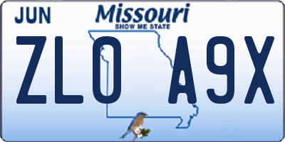 MO license plate ZL0A9X