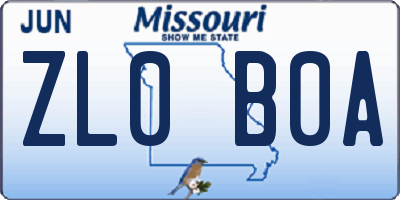 MO license plate ZL0B0A