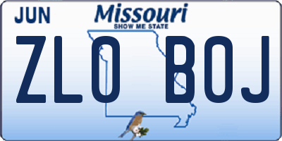 MO license plate ZL0B0J