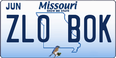 MO license plate ZL0B0K