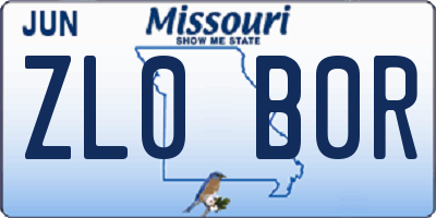 MO license plate ZL0B0R