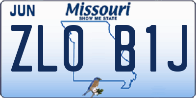 MO license plate ZL0B1J