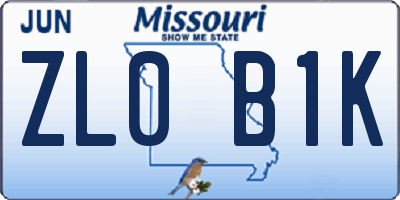 MO license plate ZL0B1K