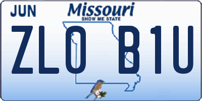 MO license plate ZL0B1U