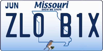 MO license plate ZL0B1X