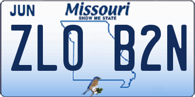 MO license plate ZL0B2N