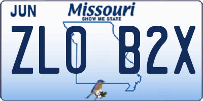 MO license plate ZL0B2X