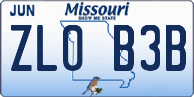 MO license plate ZL0B3B