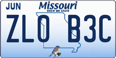 MO license plate ZL0B3C