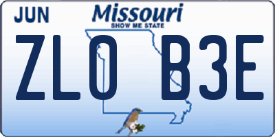 MO license plate ZL0B3E