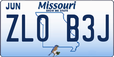 MO license plate ZL0B3J