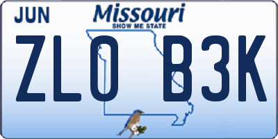 MO license plate ZL0B3K